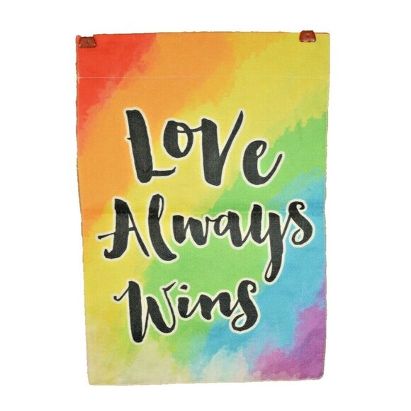 Love Always Wins 13 x 18 inch Double Sided Nylon Burlap Decorative Garden Flag - Picture 1 of 4